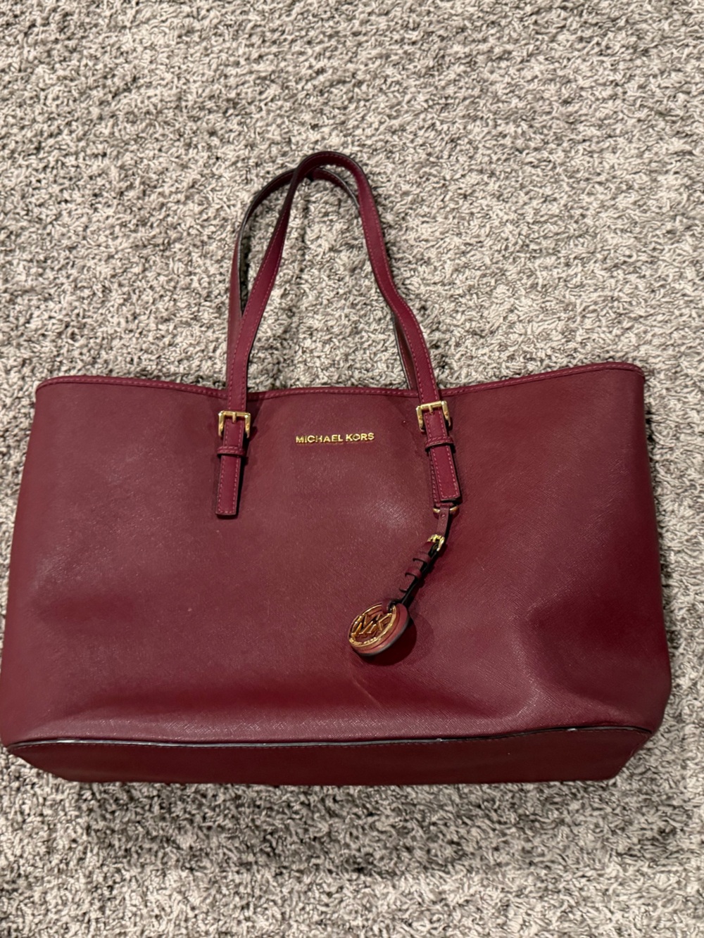 Michael Kors Wine Leather Tote with Gold Hardware